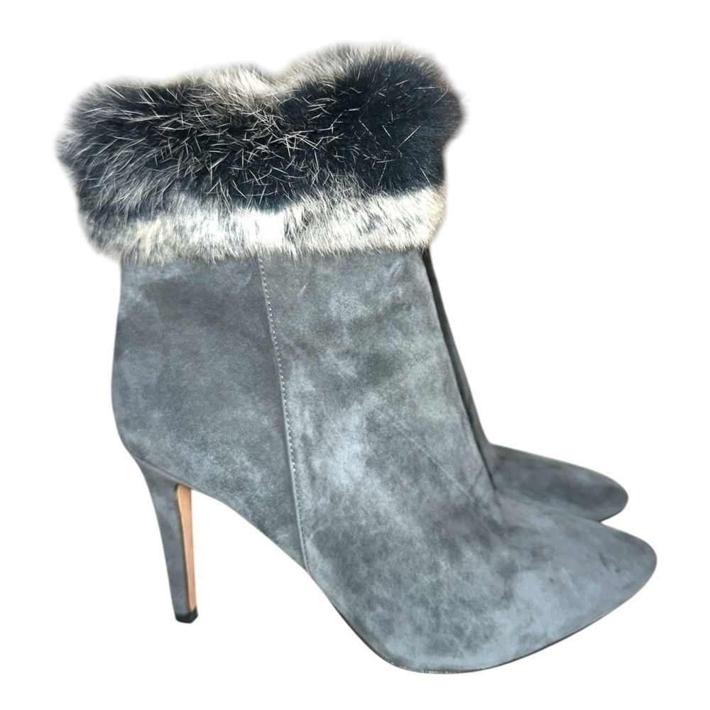 Antonio Melani Kylan Suede Rabbit Fur Trim Stiletto Boots. Size 7.5